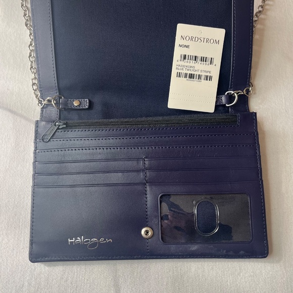 Halogen Clutch Purse Black Blue White Stripe with Silver Chain New with Tags - Picture 5 of 5